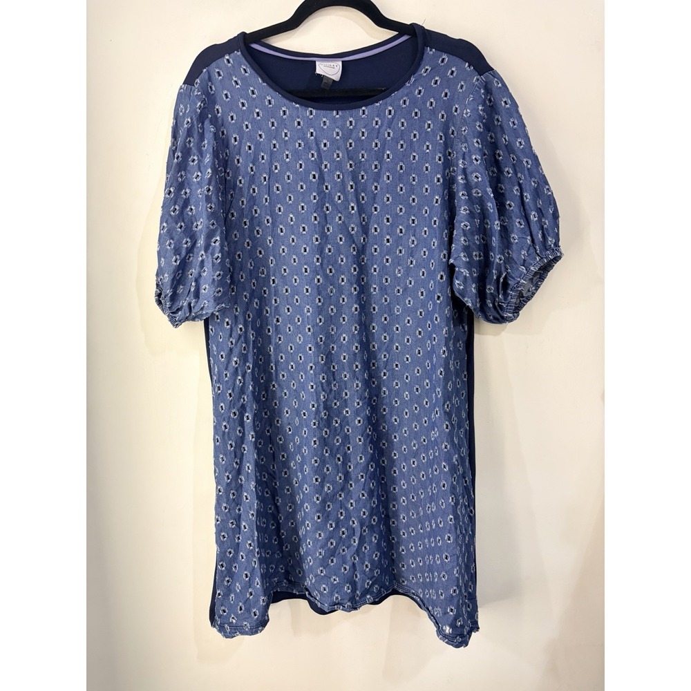 Violet Weekend XL Blue Eyelet Dress Puff Sleeve Cotton Boho Peasant